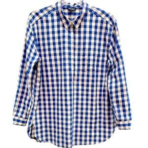 Lucky Brand Top Size Large Gingham Check Popover Tunic Long Sleeve Cotton
